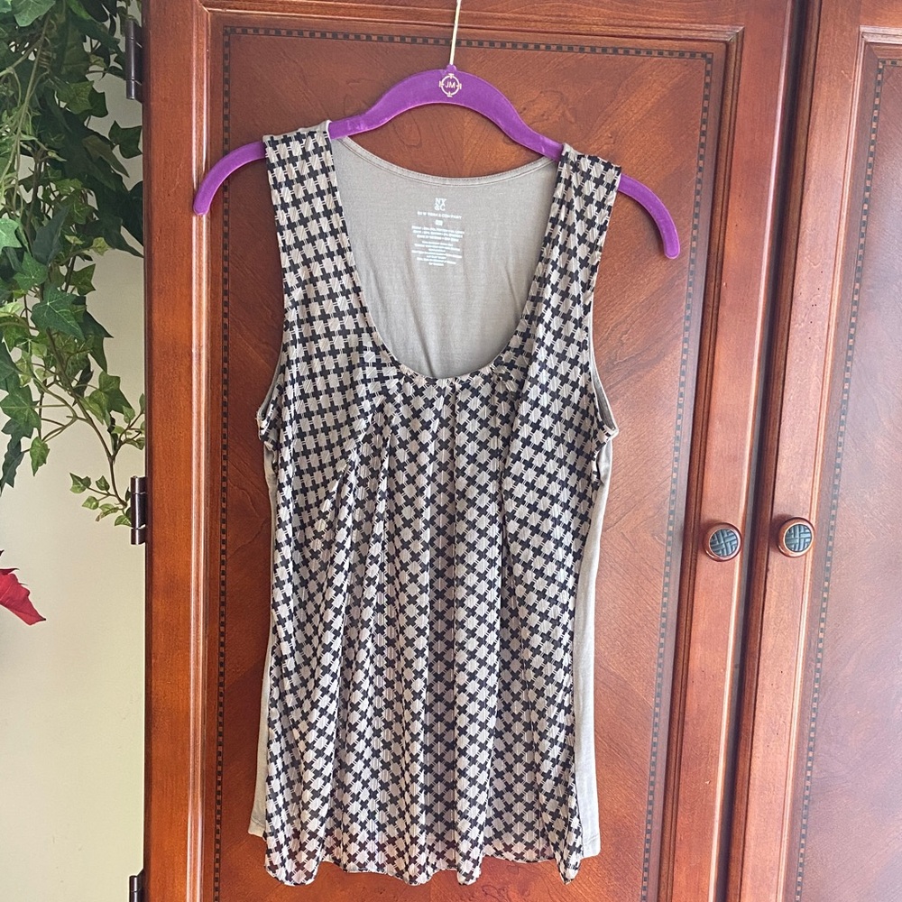 New York & Company Black and Beige Checkered Blouse